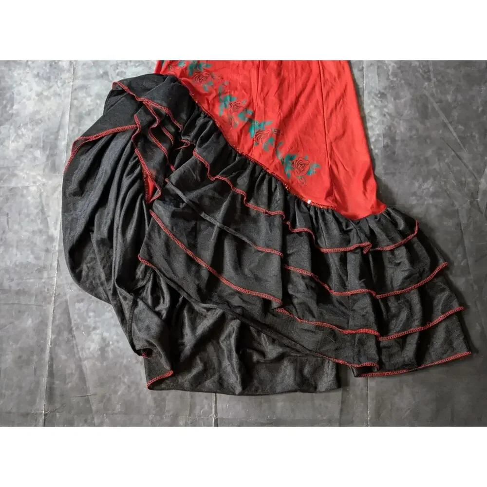 Girls Mexican Spanish Dancer Dress Halloween Costume Red & Black Size M Youth